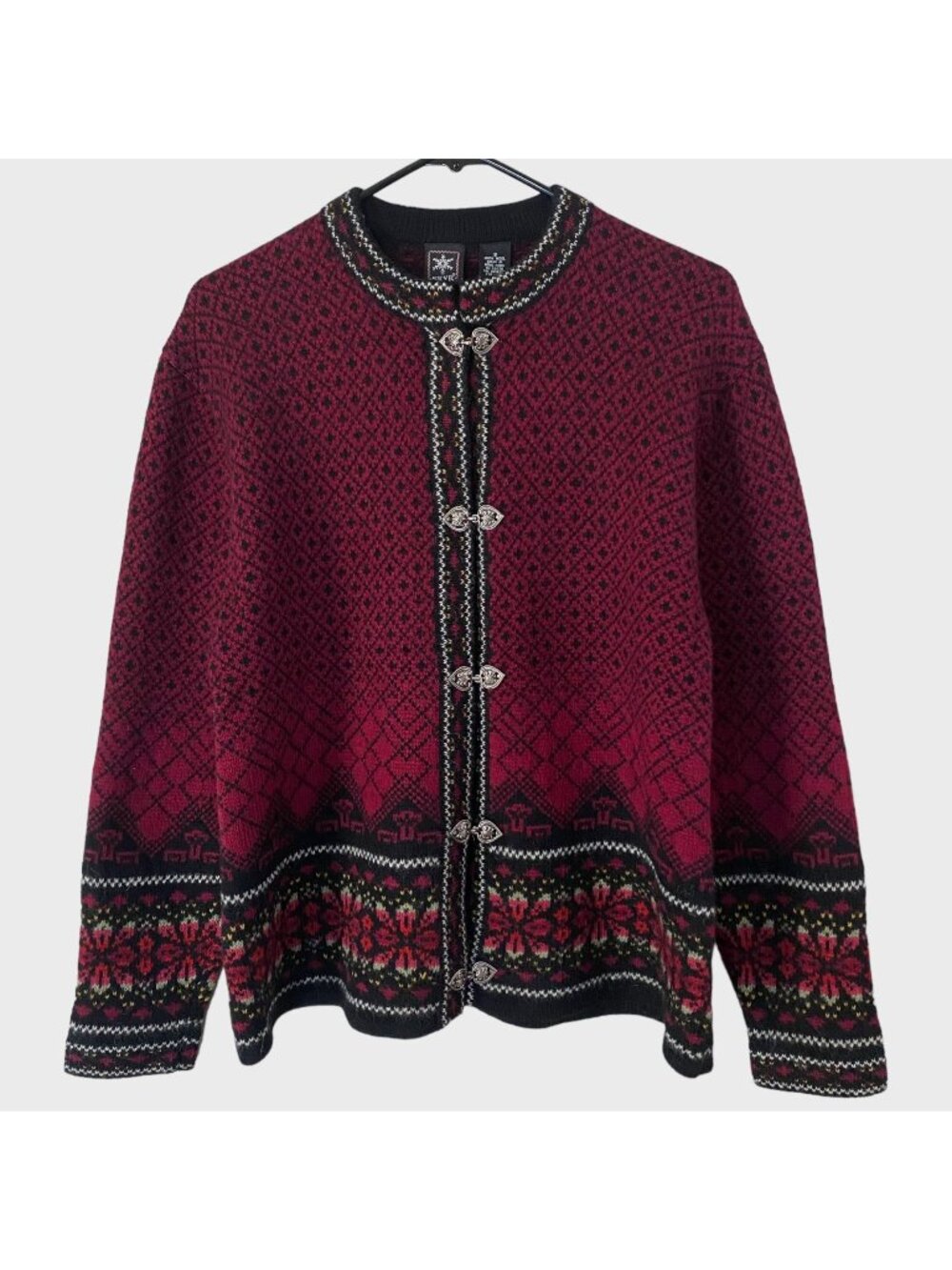 Vintage Skyr Fair Isle Clasp Wool Cardigan Sweater Size Small Nordic Cottagecore